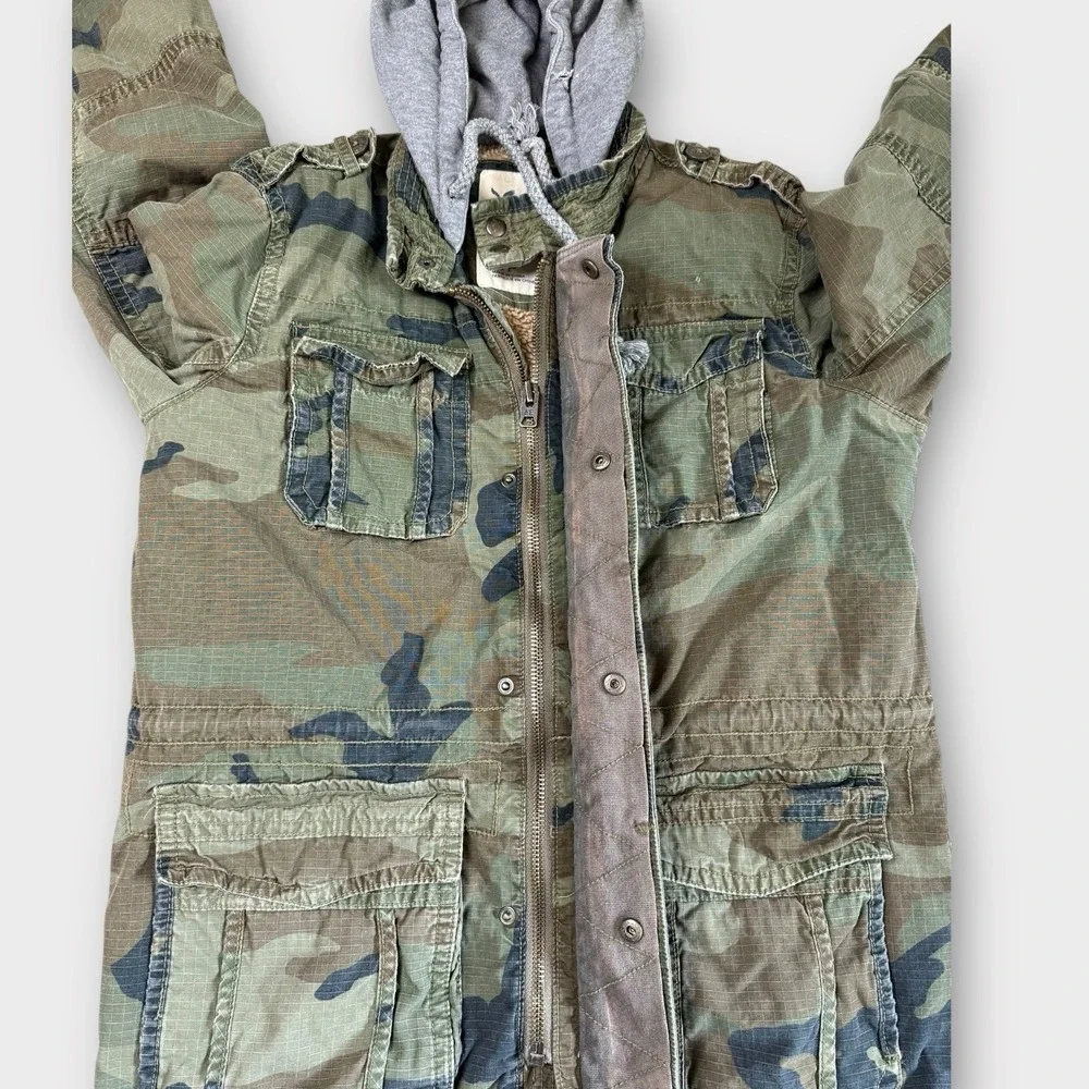 American Eagle Mens Camo Field Jacket Sherpa Lined Hooded Military Utility Small